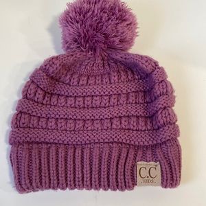 CC kids Pom Pom beanie purple acrylic winter hat